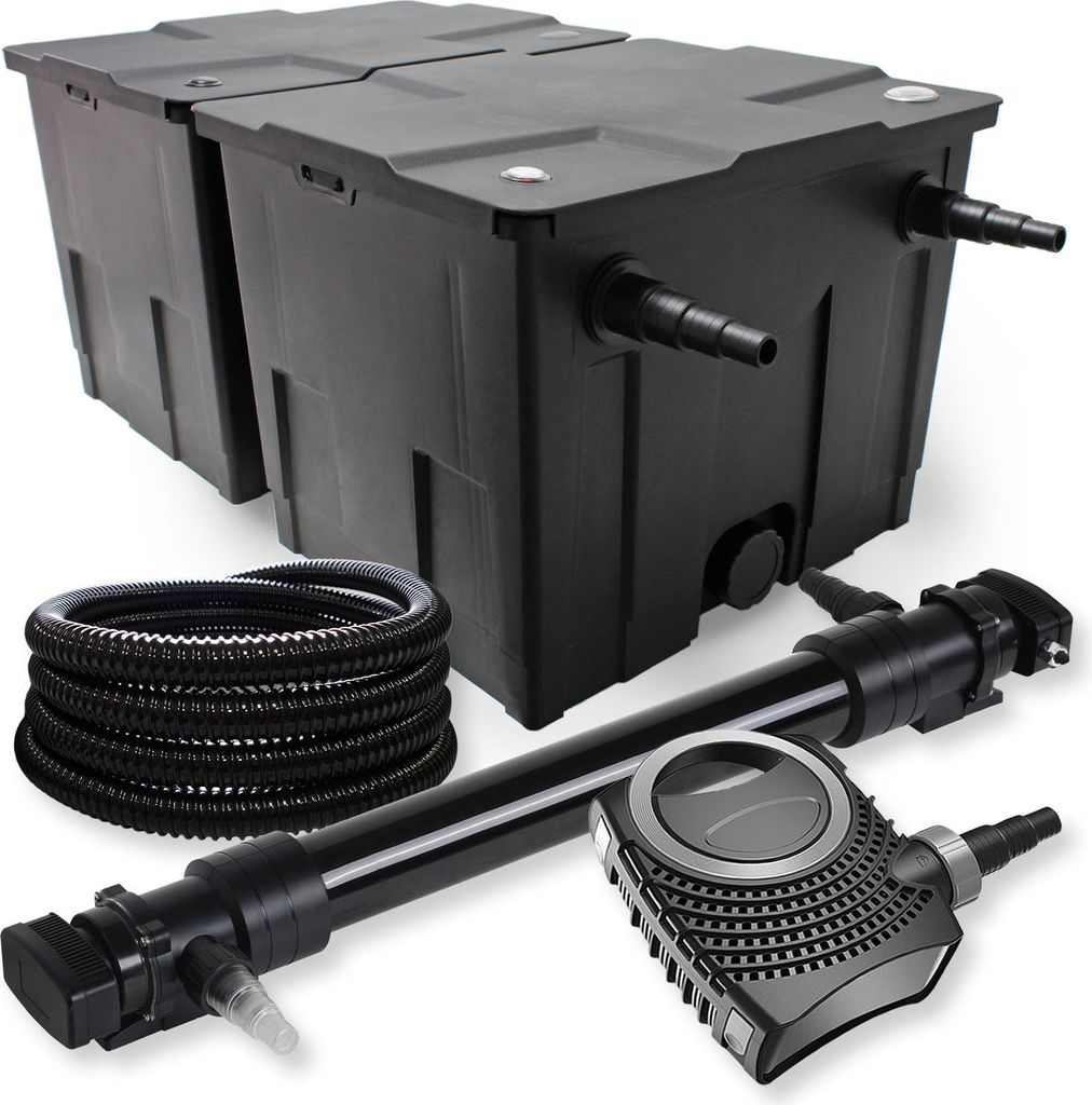 SunSun Komplettset: CBF-350B Teichfilter bis 60000 L Teichfilteranlage als Durchlauffilter, NEO10000 SuperECO Teichpumpe 10000l/h 80W, CUV-672 Teic...