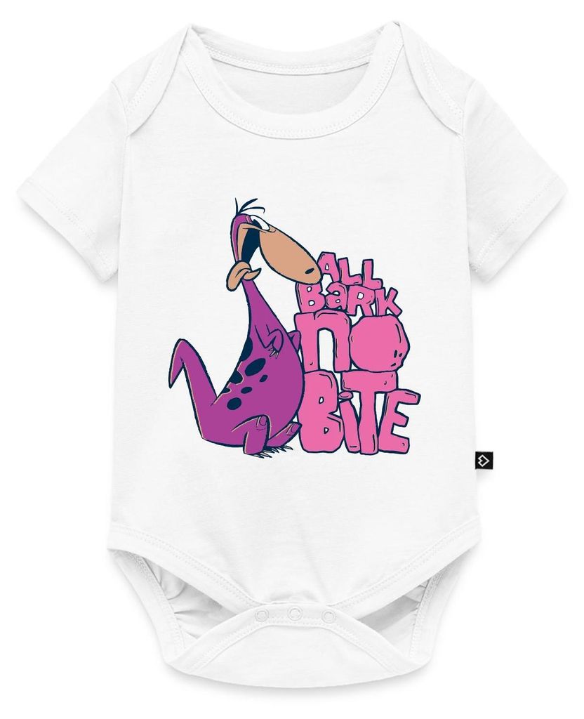 Spreadshirt The Flintstones Dino Spruch All Bark No Bite Kurzarm Tages Baby Body, 62 (2-3 M.), Weiß