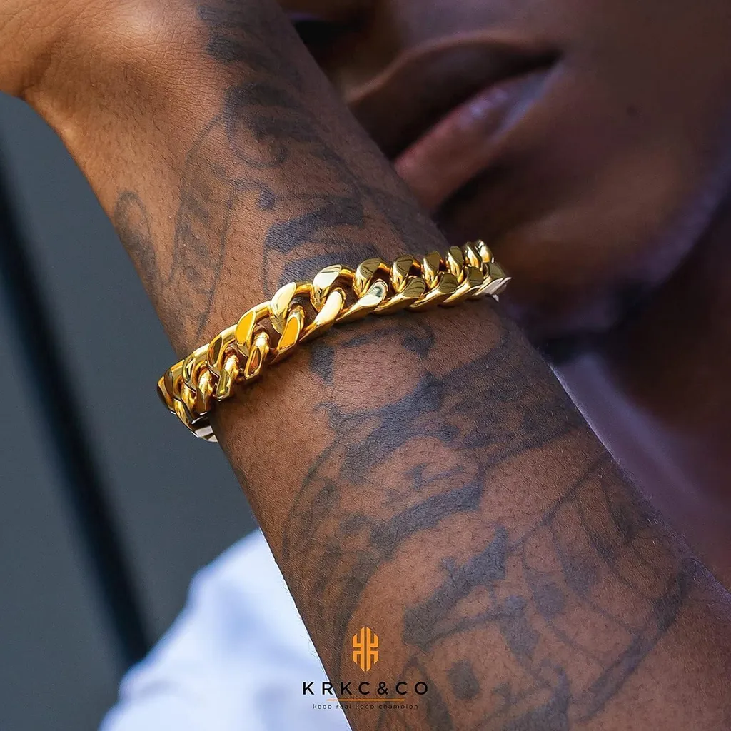 Bracciale Cubano Uomo Oro 18K Acciaio Inox 12mm - Gioielleria Online - 2