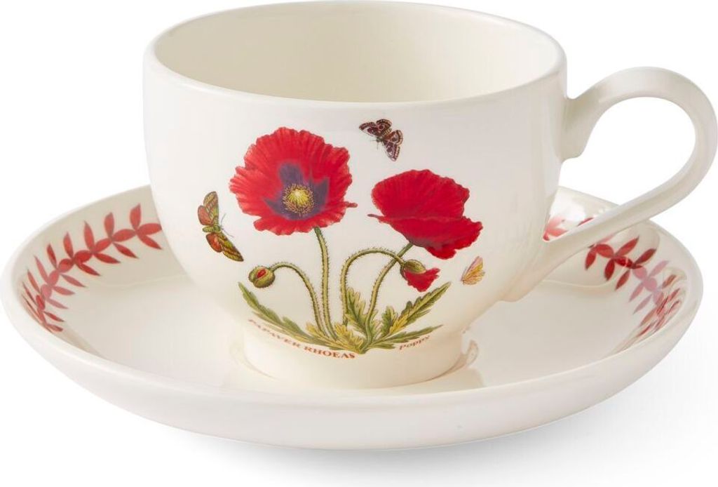 Portmeirion Keramik Tasse & Untertasse Botanic Garden Meadow Mohnblume