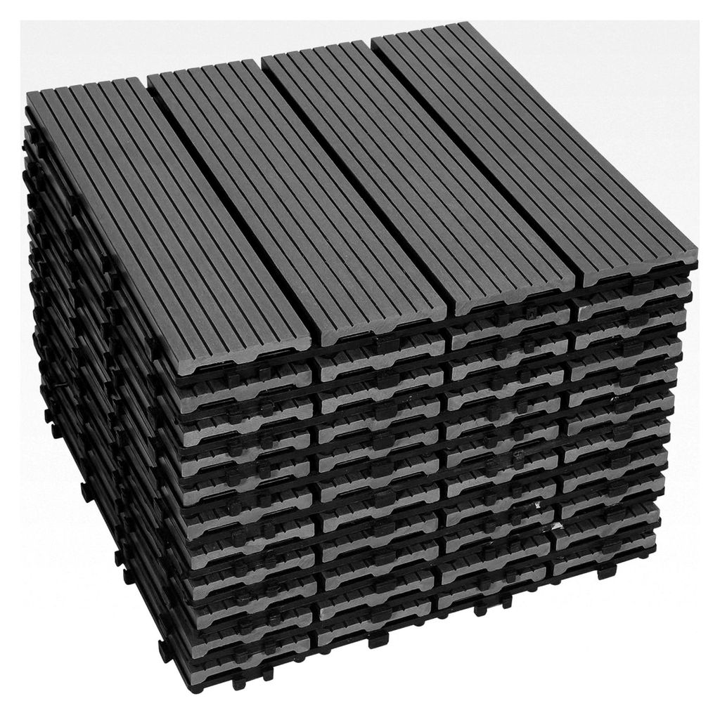 WPC Terrassenfliesen 30x30cm 44er Set Holzfliesen für Balkon und Gartenbelag 4m² mit Drainage und Klicksystem, Anthrazit