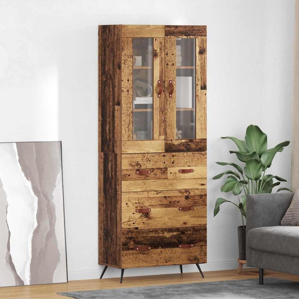"Schlussverkauf" Highboard Schrank mit Regal 2 Stück - Standschrank Mit Stauraum -e Altholz Holzwerkstoff C6548