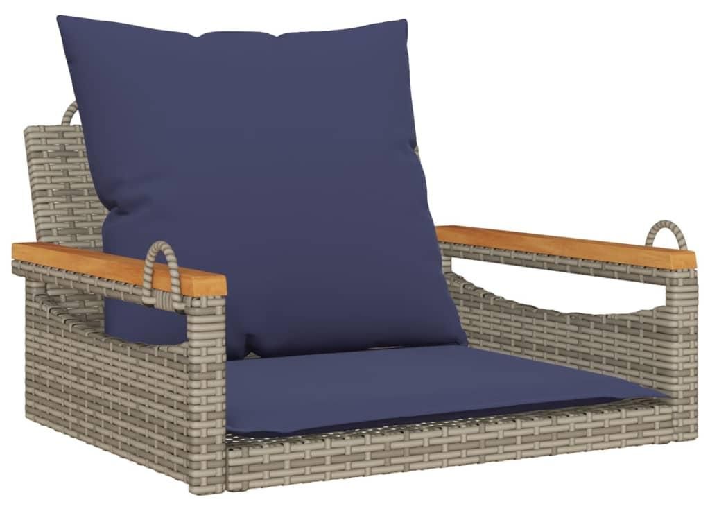 vidaXL Hängesessel mit Kissen Grau 63x62x40 cm Poly Rattan
