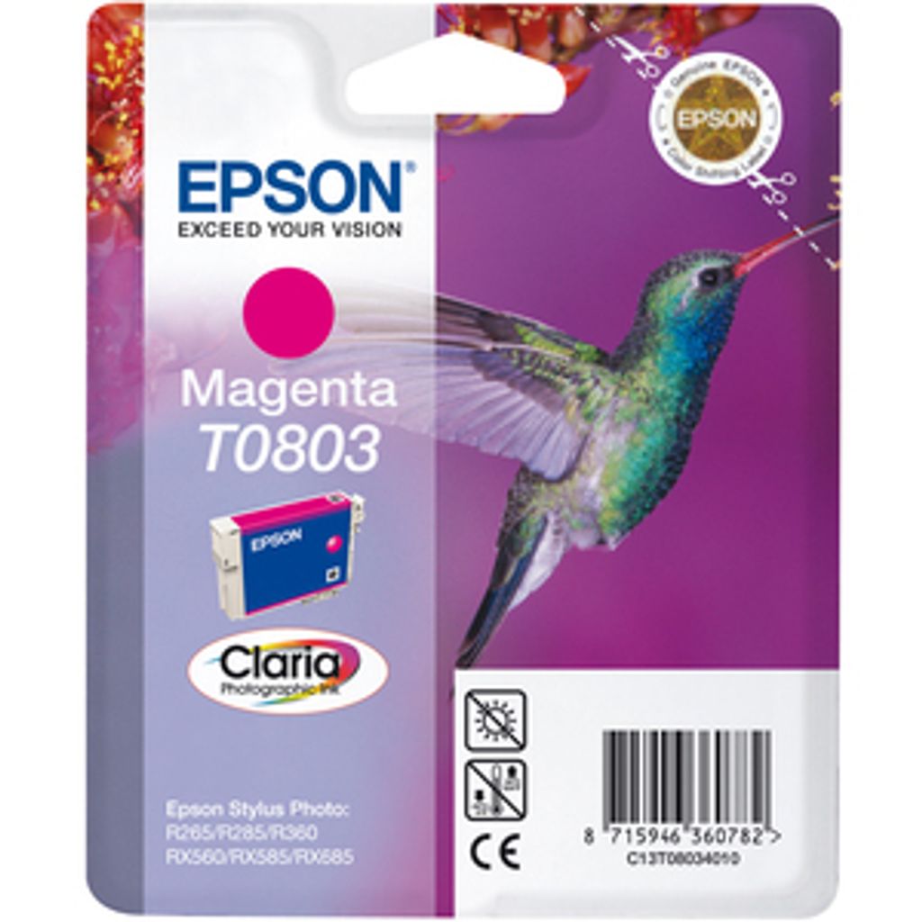Epson Hummingbird Singlepack Magenta T0803 Claria Photographic Ink, Magenta, Tinte auf Pigmentbasis, 1 Stück(e)