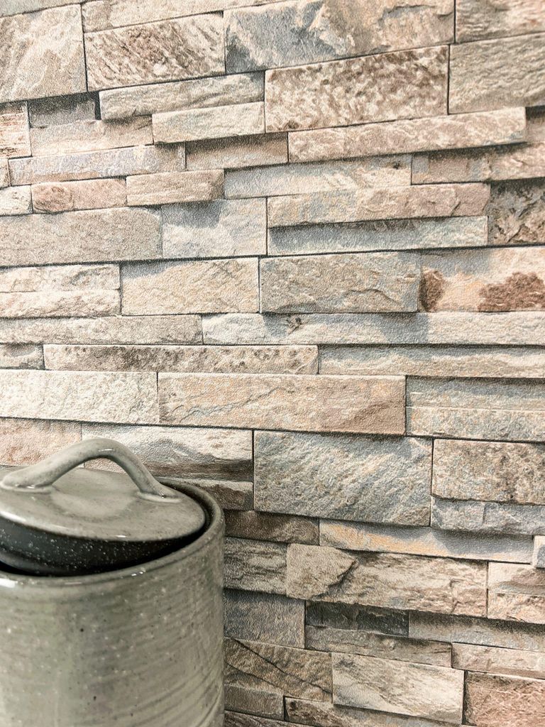 NEWROOM Tapete Beige Vliestapete Stein - Steintapete Modern Grau Naturstein Mauer Steinmauer Loft Steinwand