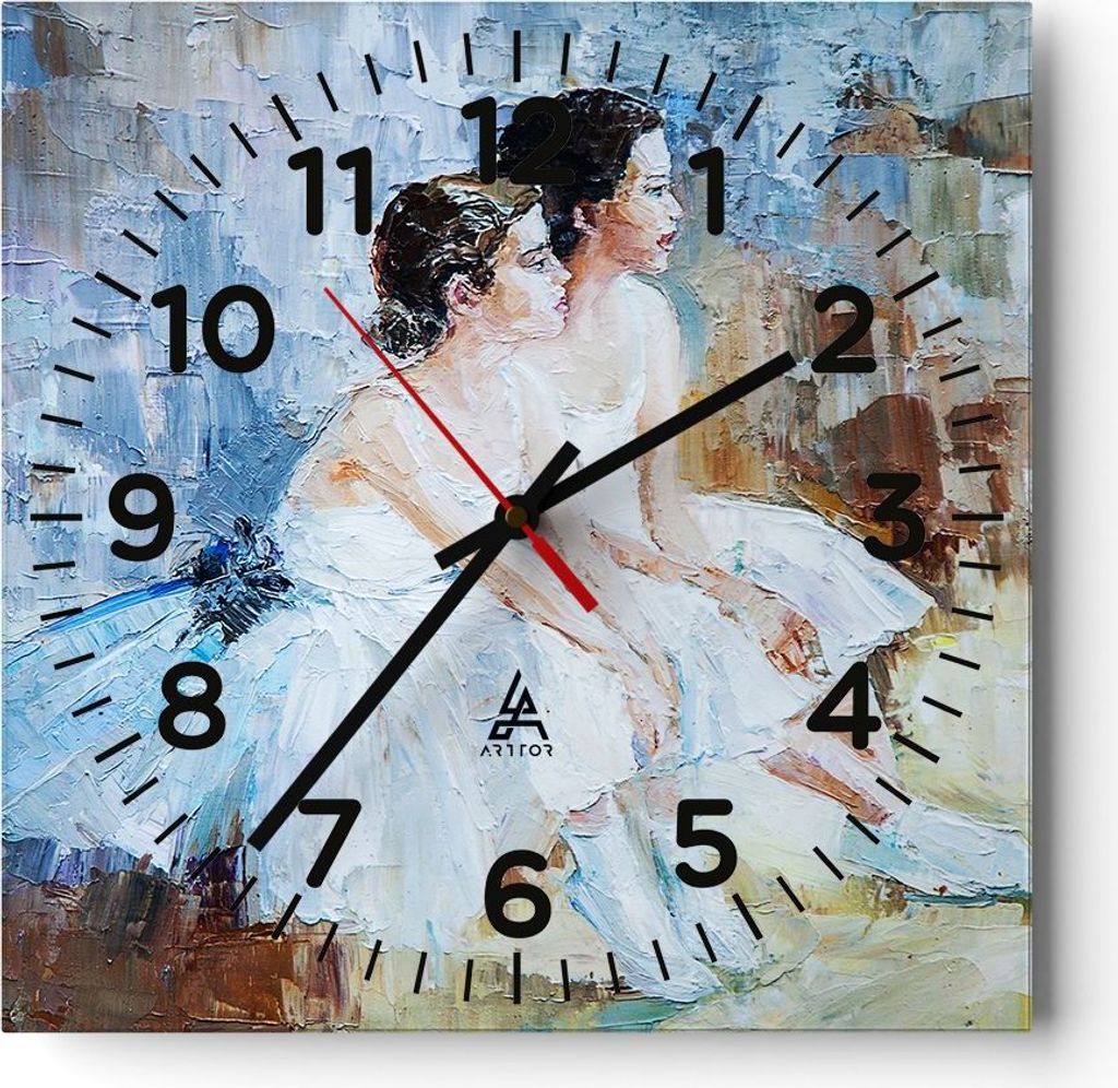 Wanduhr - Quadrat - Glasuhr - Balletttänzer tanzen - 40x40cm - Schleichendes Uhrwerk - Lautlos - zum Aufhängen bereit - Dekoration Modern - Wandd...