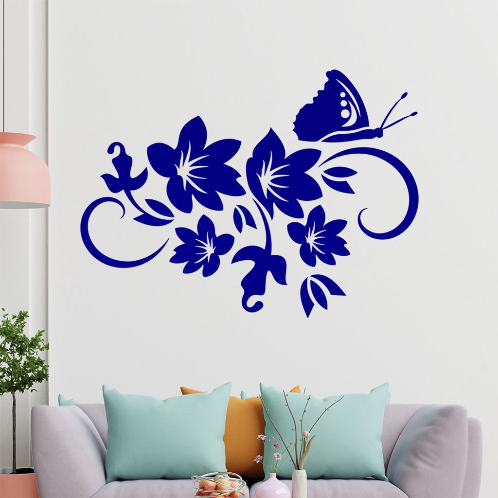 Falter Schmetterling Ranke Wandtattoo in 6 Größen - Wandaufkleber Wall Sticker - Dekoration, Küche, Wohnzimmer, Schlafzimmer, Badezimmer