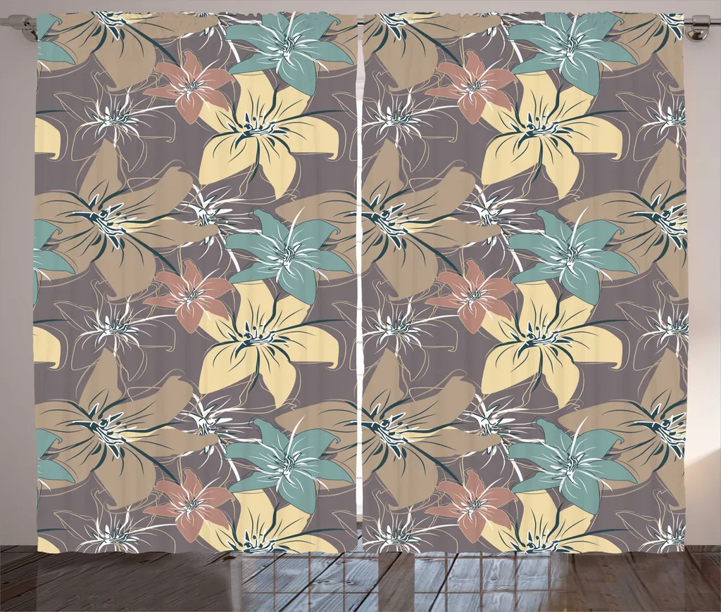 Rideau de Salon Floral Style Rustique Beige et Bleu 280 x 225 cm
