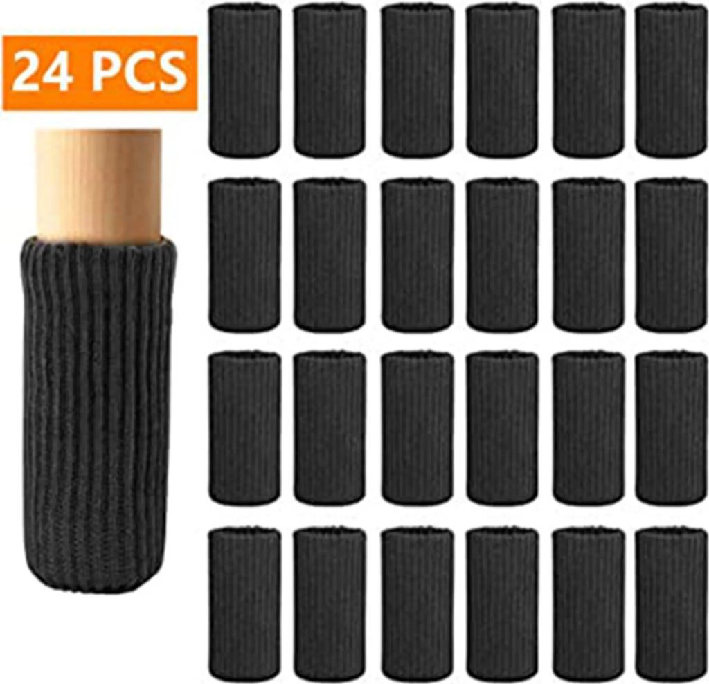24 Stück Stuhlsocken Stuhlbeinschoner, Stuhlbeine, Hocker Stühle Schemel Socken, Elastisch dicke Unterseite Fußbodenschutz Schwarz Stuhlbeinsocken