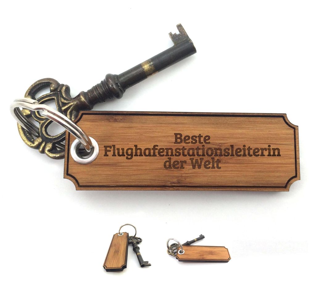 Mr. & Mrs. Panda Schlüssel Anhänger Flughafenstationsleiterin - Bambus - Geschenk, Schenken, schutzengel, Ausbildung, tasche, Berufsausbildung, G...