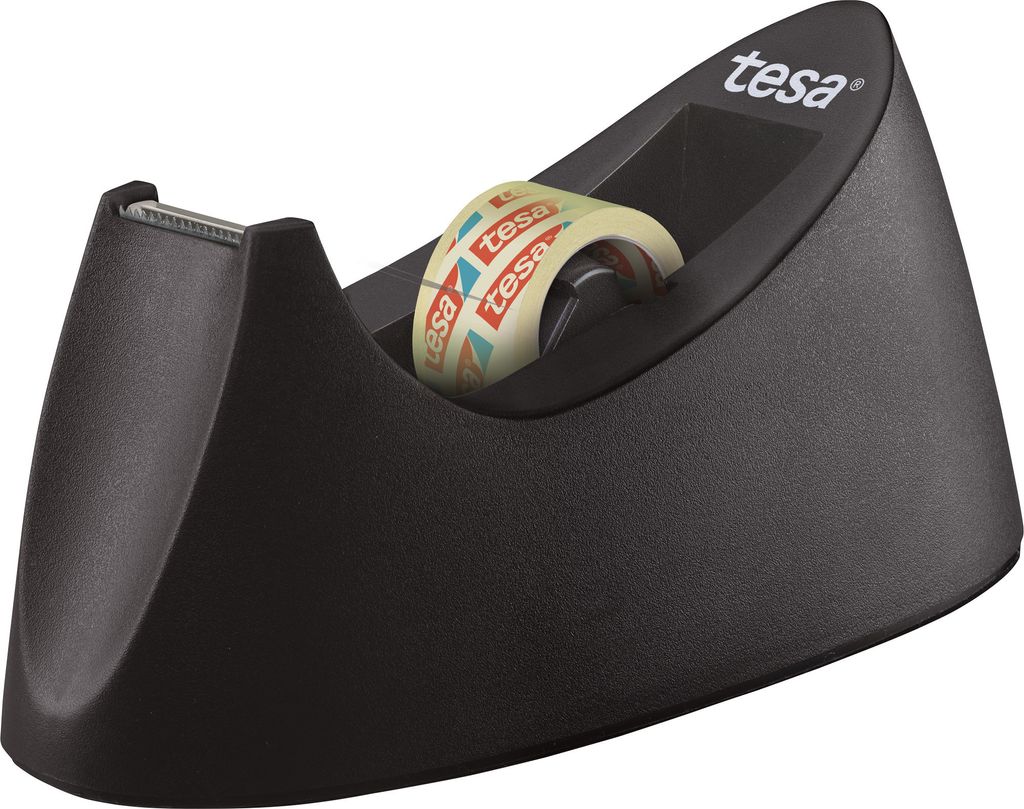 tesa Tischabroller Curve schwarz + 1x Tesafilm Rolle 19 mm Produktbild 
