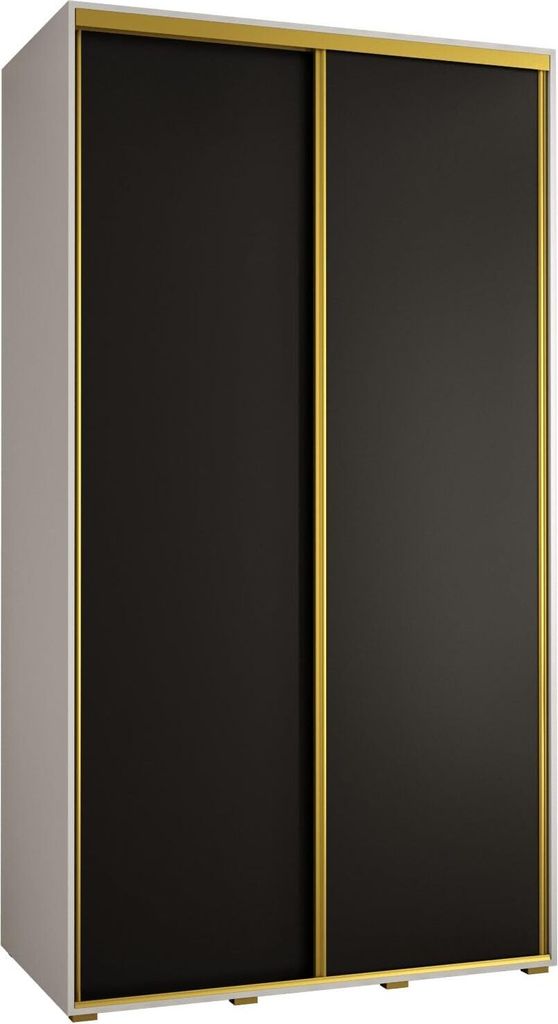 MEBLE KRYSPOL Cannes 1 Schrank mit 2 Schiebetüren - 205,2x140x60 cm - Weiß Schwarz Gold