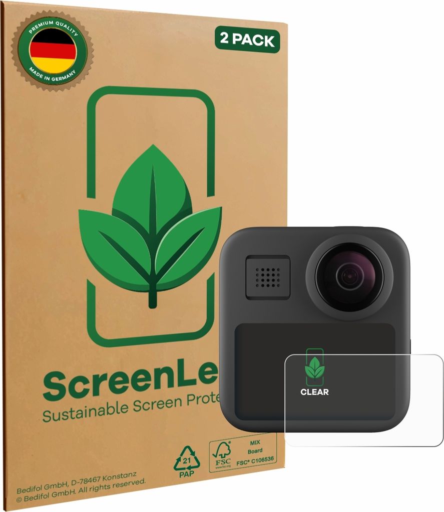 2x ScreenLeaf Schutzfolie für GoPro Max (2025) nachhaltiger Displayschutz Display Schutz Folie Klar Transparent