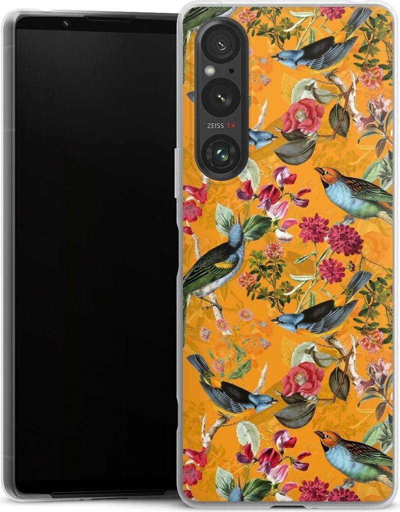 DeinDesign Slim Hülle für Sony Xperia 1 V Silikon Case Ultra Dünn Handyhülle Blumen Dschungel Vogel