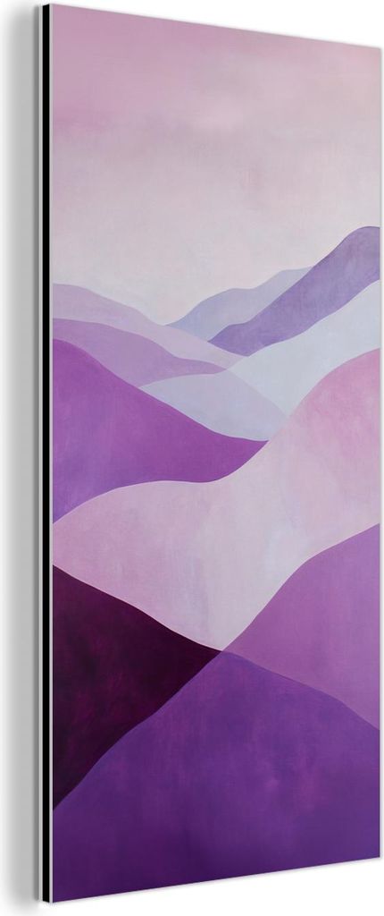 MuchoWow Wanddekoration Metall Metallbild Wandkunst 20x40 cm Abstrakt - Hügel - Landschaft - Lila MuchoWow Aluminium Gemälde - Aluminium Gemäldes