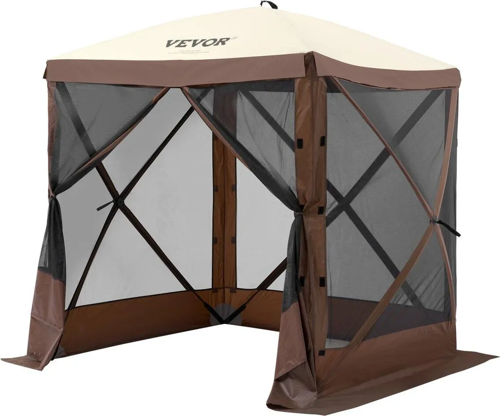 Tente gazebo pop-up marron - Abri solaire pliable 4 côtés 3x3m