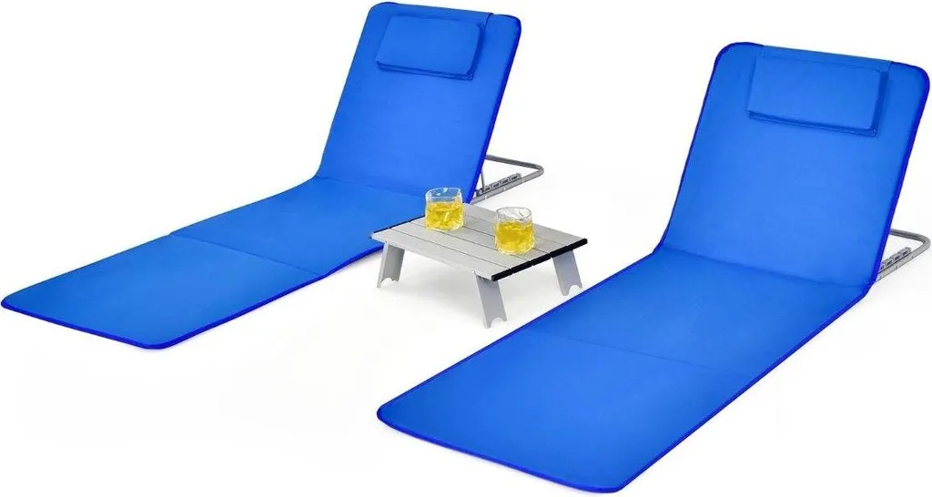Duo de tapis de plage avec dossiers réglables et table 151x55,5 Bleu - 2