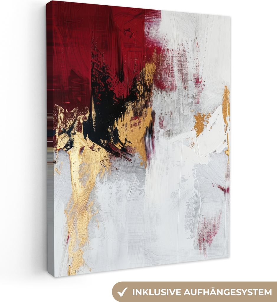 MuchoWow - Leinwandbilder - Rot - Marmor - Abstrakt - Gold - Modern, Wandbild, Wanddeko Bilder Wohnzimmer, 90x120 cm