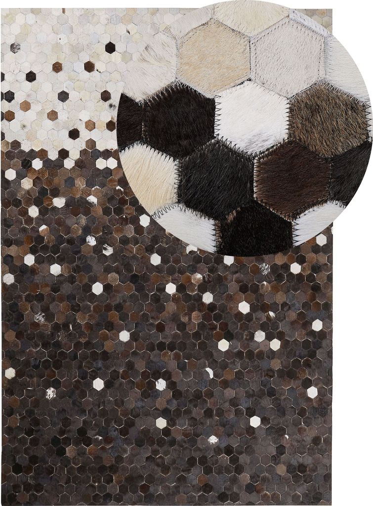 BELIANI Teppich Beige Braun Leder 140 x 200 cm Mosaik Ombre