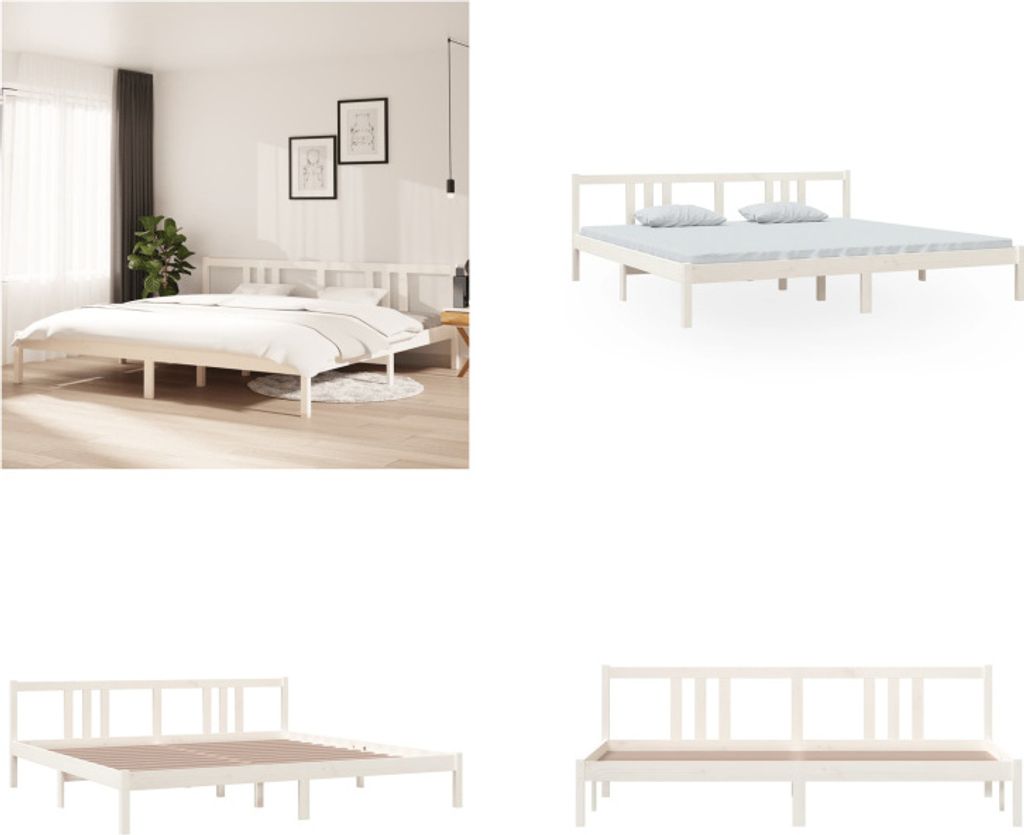 vidaXL Massivholzbett Weiß 200x200 cm - Bettrahmen - Bettgestell - Bett - Holzbettrahmen