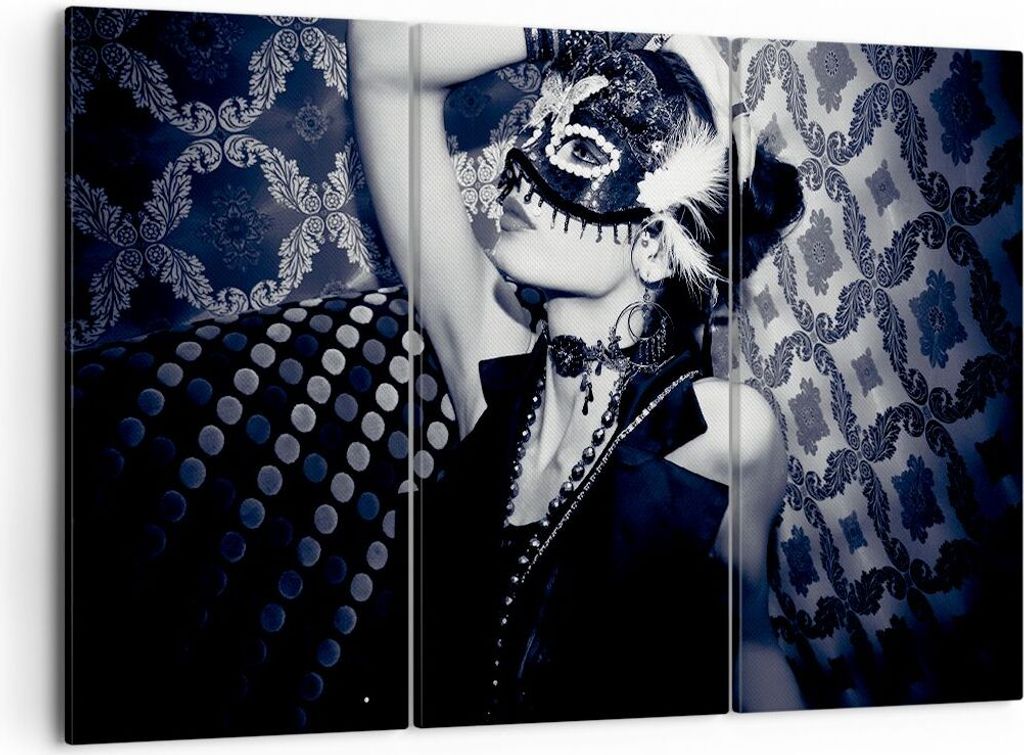 Bild auf Leinwand - Leinwandbild - Frau Karneval Maske Mode - 105x70cm - Wand Bild - Wanddeko - Leinwanddruck - Bilder - Kunstdruck - Wanddekoratio...