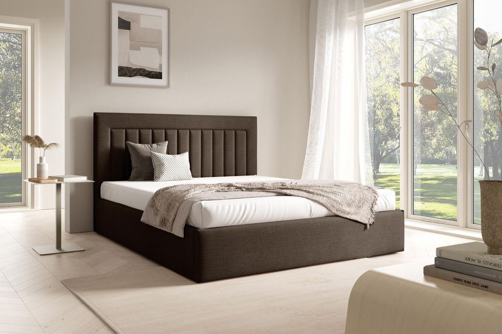 FURNISTAR Polster BEA I mit kasten|Doppel mit Stauraum und Lattenrost|Boxspring-Optik|ohne Matratze|Schlafzimmer - Braun