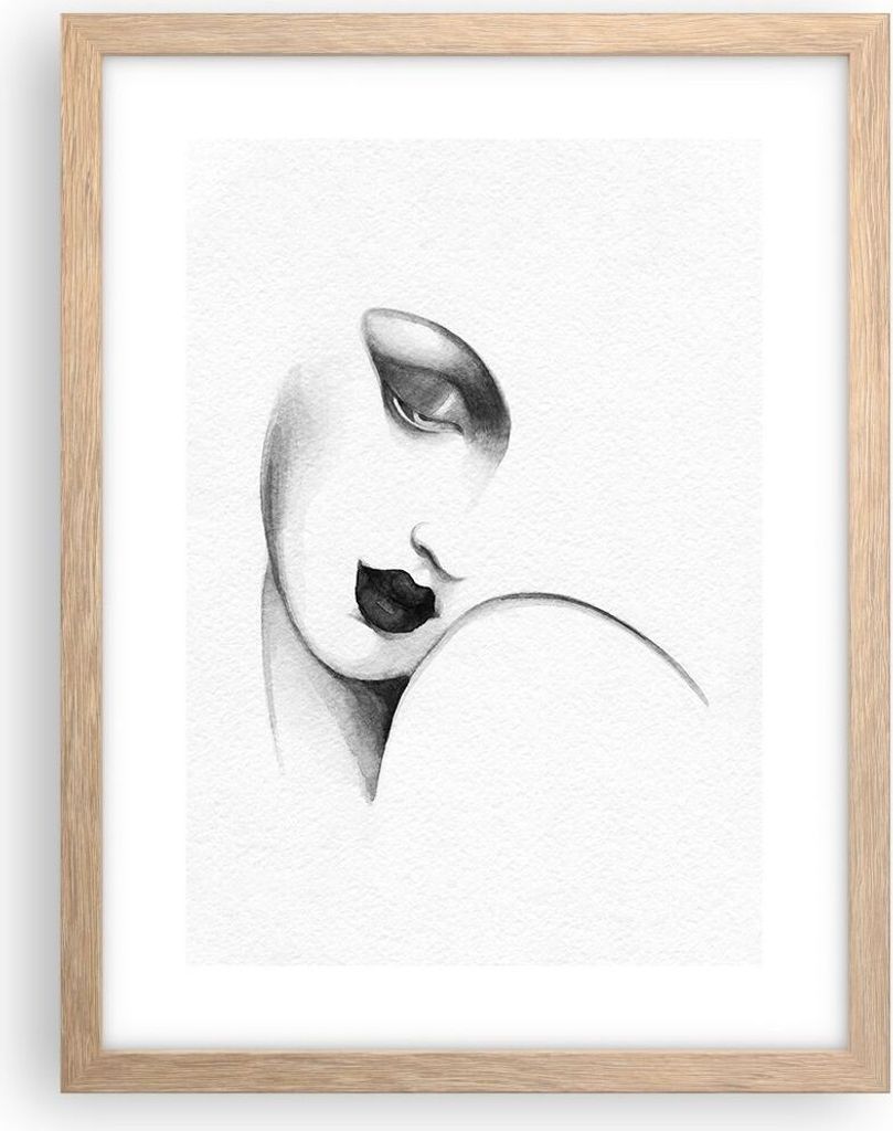 Gerahmtes Poster - Rahmen in heller Eiche - Porträt Frau Skizze - 30x40 cm - Wand Bild - Wanddeko - Wandbilder - Kunstposter - Wandposter - Bilder...