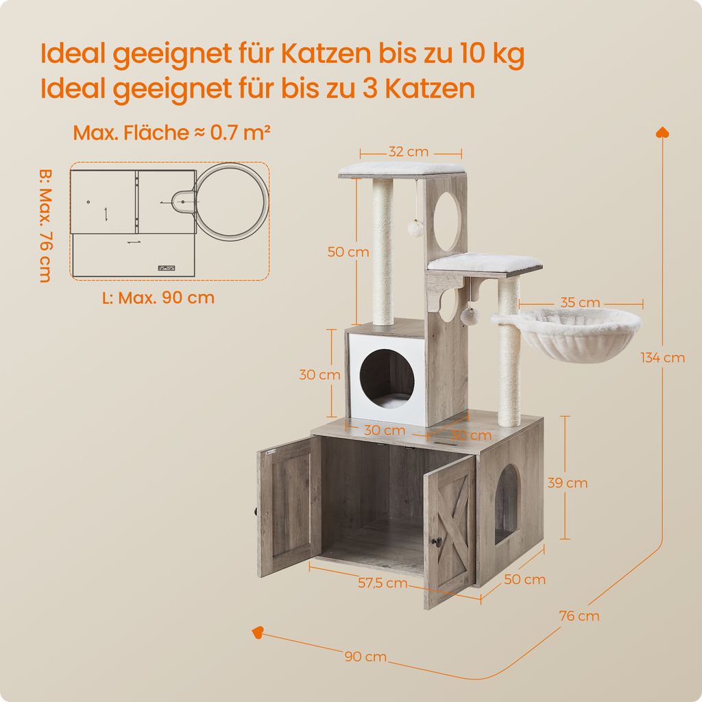 FEANDREA Kratzbaum, 2-in-1 mit Katzenklo, abnehmbaren, Produktbild 7