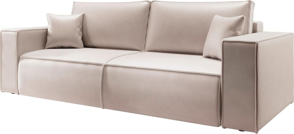 Selsey Farese Cuero – Schlafsofa 3-Sitzer mit Bettkasten, Kunstleder, Beige