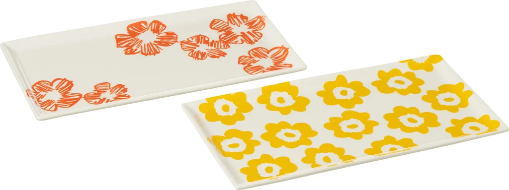 Assiette Flowers J-Line en Céramique avec Motifs Colorés - Set de 2 Unités