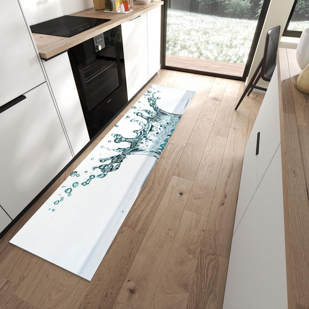 Küchenteppich 60x240cm rutschfest & abwischbar PVC Läufer - Wassertropfen Splash