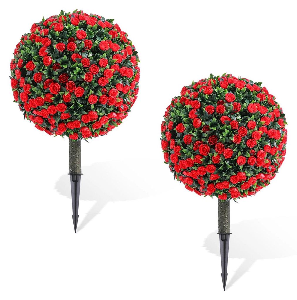 Künstliche Topiary-Bäume - Rosenkugel - 2er-Set - Kunststoff - Innenbereich - Bodenaufstellung - Jahrestag & Wohndeko - Rot