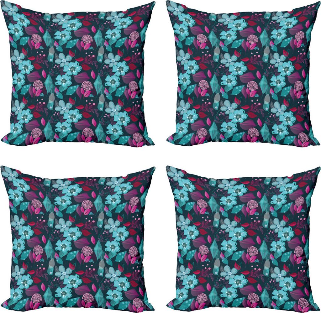 ABAKUHAUS Blume Kissenbezug Set (4 Stück), Fantasie-Garten-Blüten, Moderner Doppelseitiger Digitaldruck, 45 cm x 45 cm, Mehrfarbig