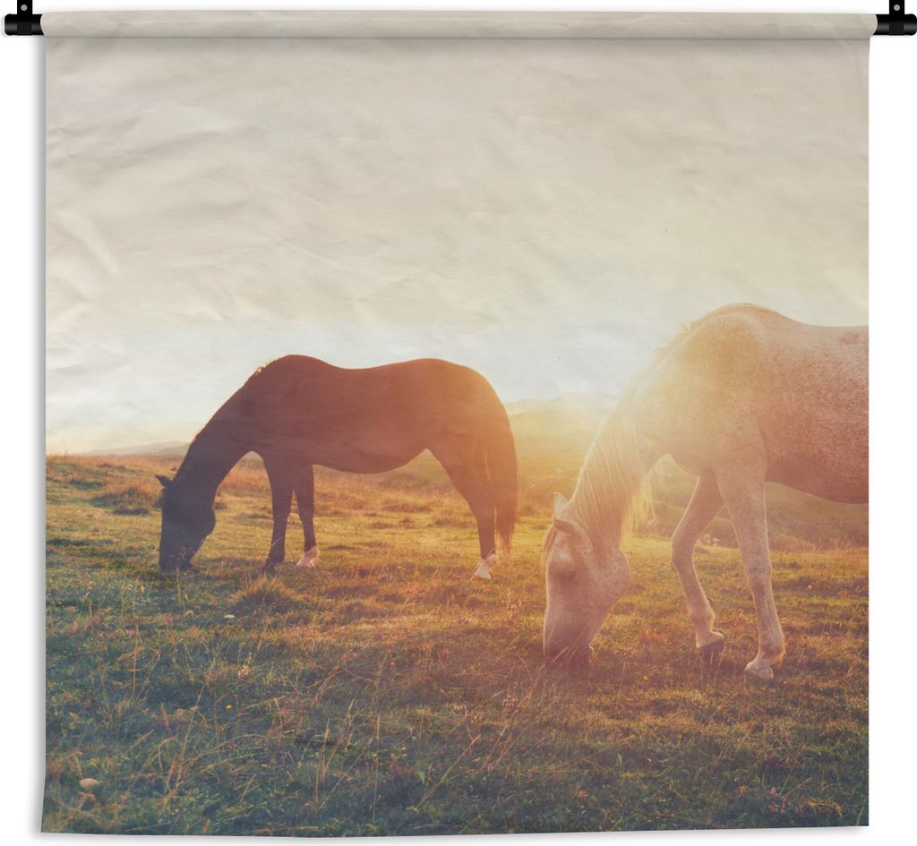 MuchoWow Wandteppich Wandbehang Pferde - Sonne - Tiere 90x90 cm Tapisserie Dekoration Wandtuch - Wandaufhänger