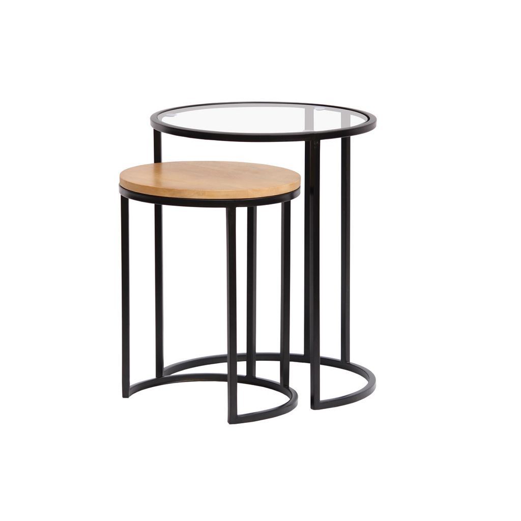 Miliboo - Ausziehbare Beistelltische aus gehärtetem Glas und massivem Mangoholz TAHL