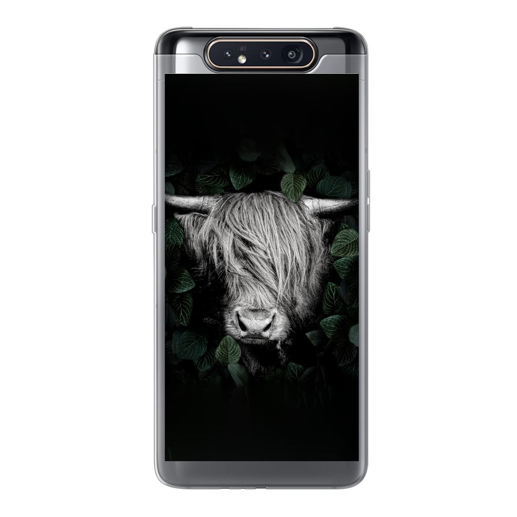 MuchoWow Handyhülle Schutzhülle Hülle für Samsung Galaxy A80 Schottischer Highlander - Blätter - Porträt Silikon Softcase Handy Hülle - Sc...