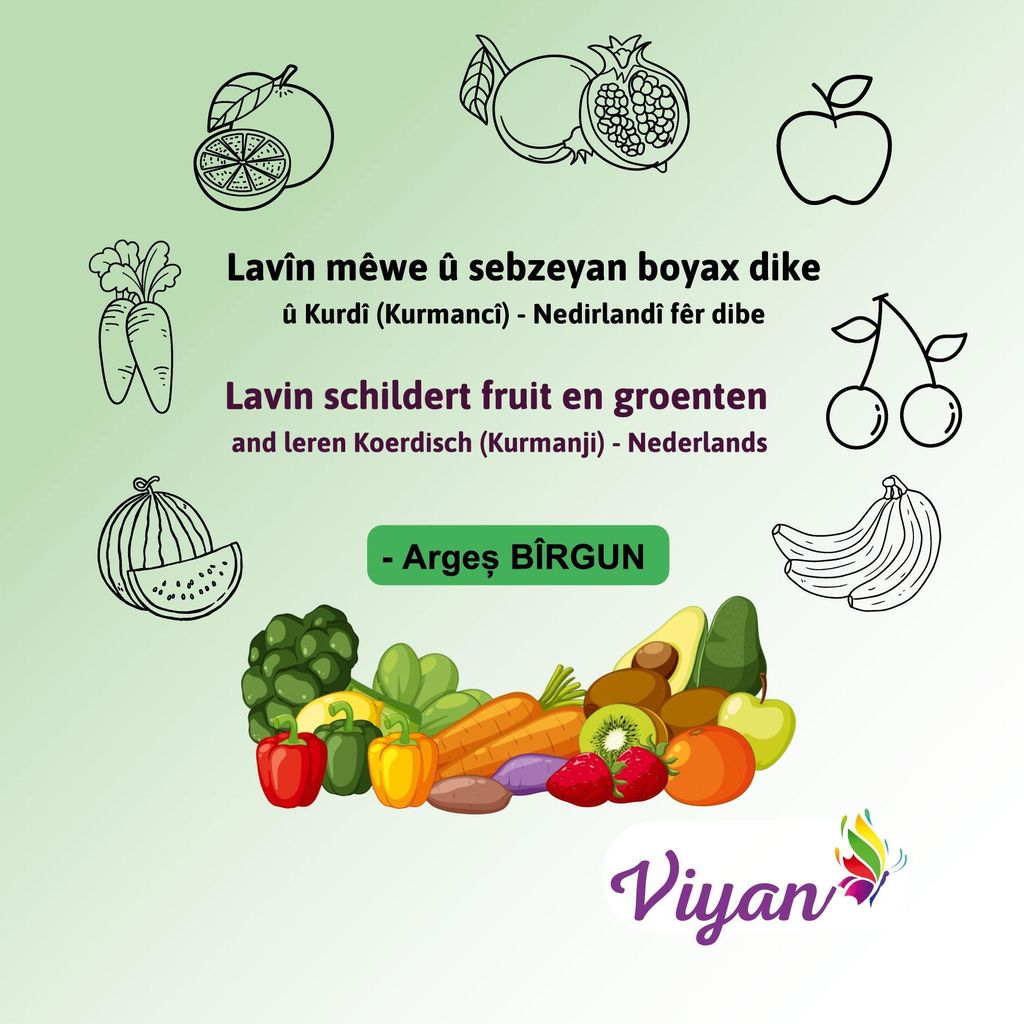 Lavîn mêwe û sebzeyan boyax dike û Kurdî (Kurmancî) - Nedirlandî fêr dibe: Lavin schildert fruit en groenten and leren Koerdisch (Kurmanji)...