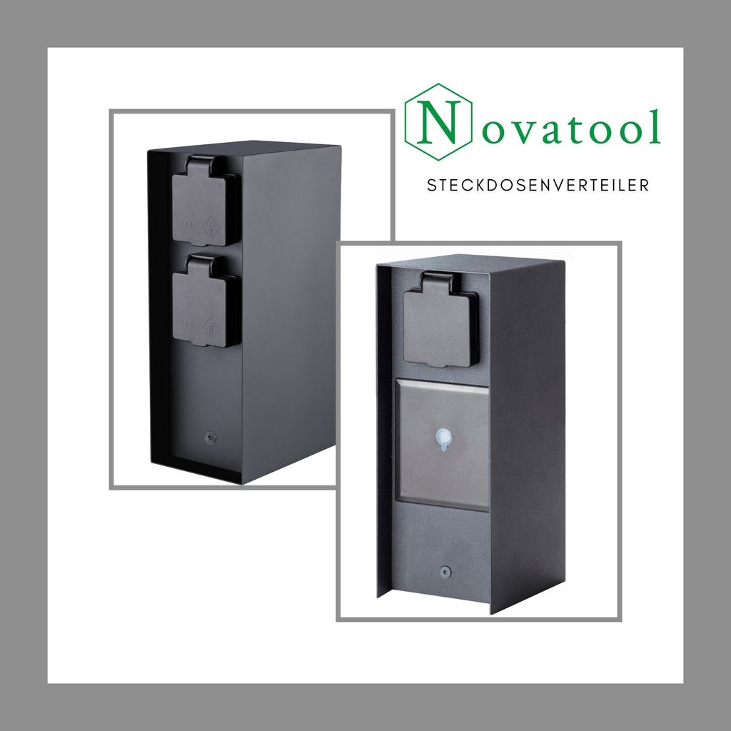 Novatool 4x Steckdosensäule 3-fach Anthrazit Edelstahl eckig IP44 Smart-Home Steckdose Aussen Gartensteckdose Outdoor Steckdosensäule Garten Stec...