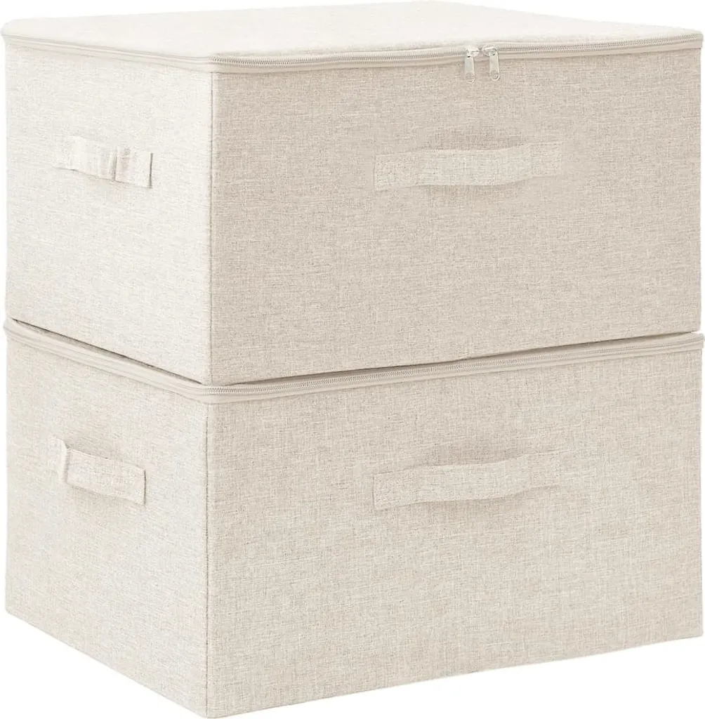 Organisateur de linge 43x34x23 cm crème en tissu résistant lot de deux
