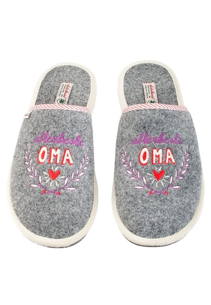 Allerbeste Oma Filzpantoffel, Farbe:mausgrau, Größe:38/39