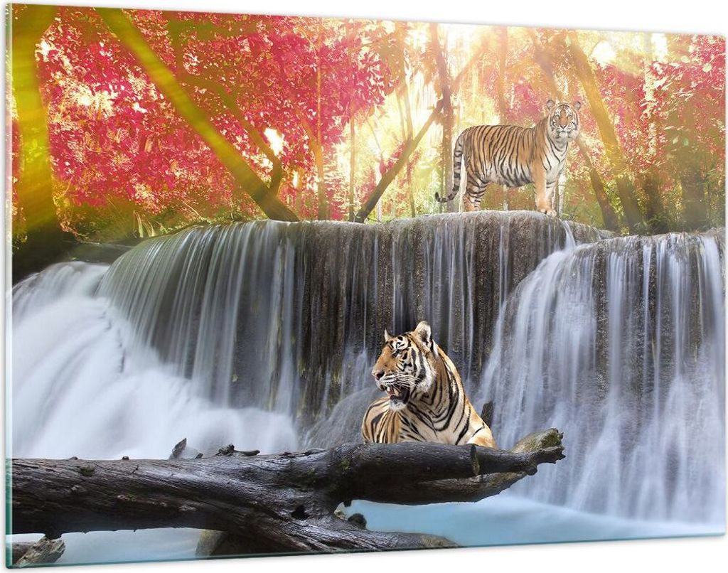 Bilder auf glas - Tiger natur tier paradies - 120x80cm - Glasbilder - Wandbilder - Kunstdruck - zum Aufhängen bereit - Wanddekoration aus Glas - G...