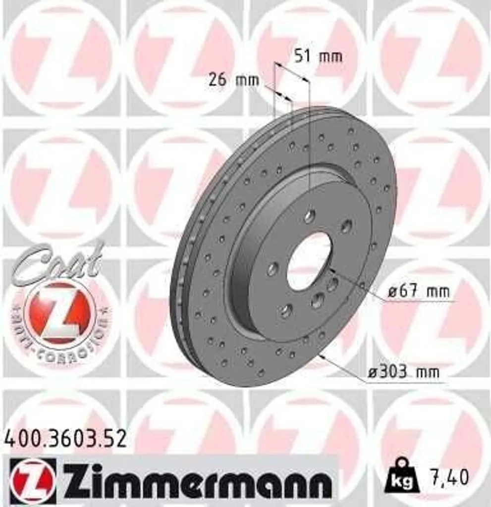Disque de Frein 400.3603.52 Zimmermann Haute Résistance Thermique