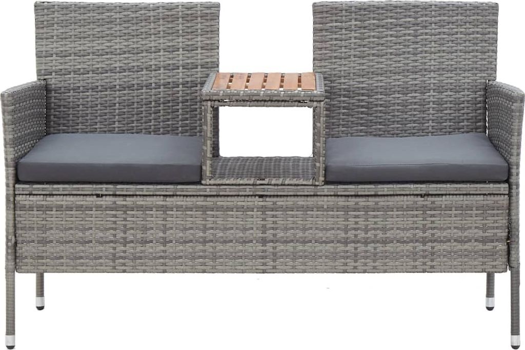 vidaXL 2-Sitzer-Gartenbank mit Teetisch 143 cm Poly Rattan Produktbild 