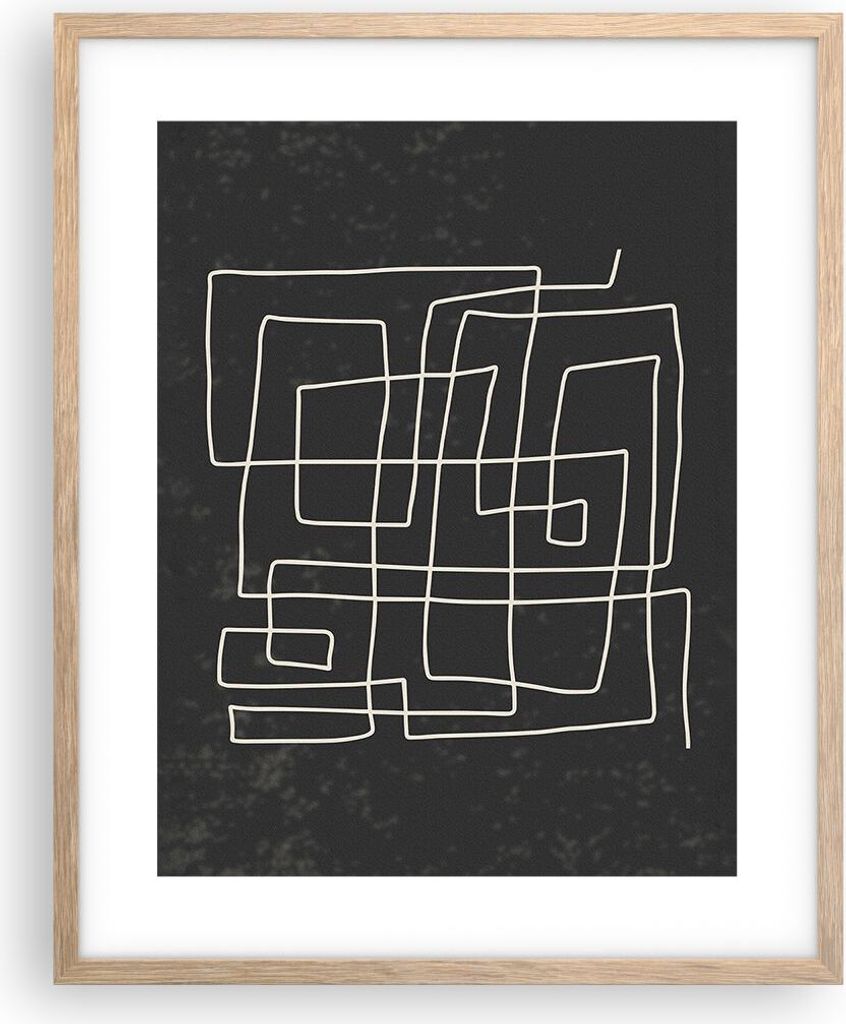 Gerahmtes Poster - Rahmen in heller Eiche - Schwarzweiß Labyrinth Linie - 40x50 cm - Wand Bild - Wanddeko - Wandbilder - Kunstposter - Wandposter ...
