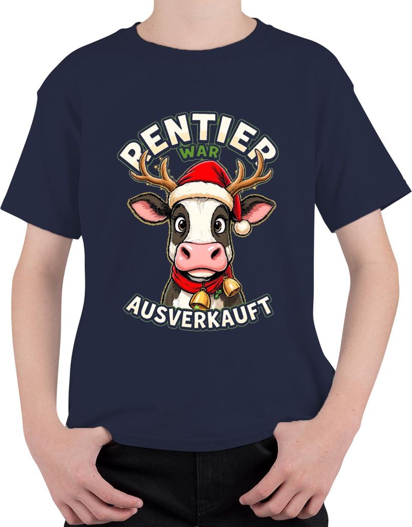 Rentier war t lustige Kuh Weihnachten Santa Geschenk Uni Kinder T-Shirt, Navy, 104