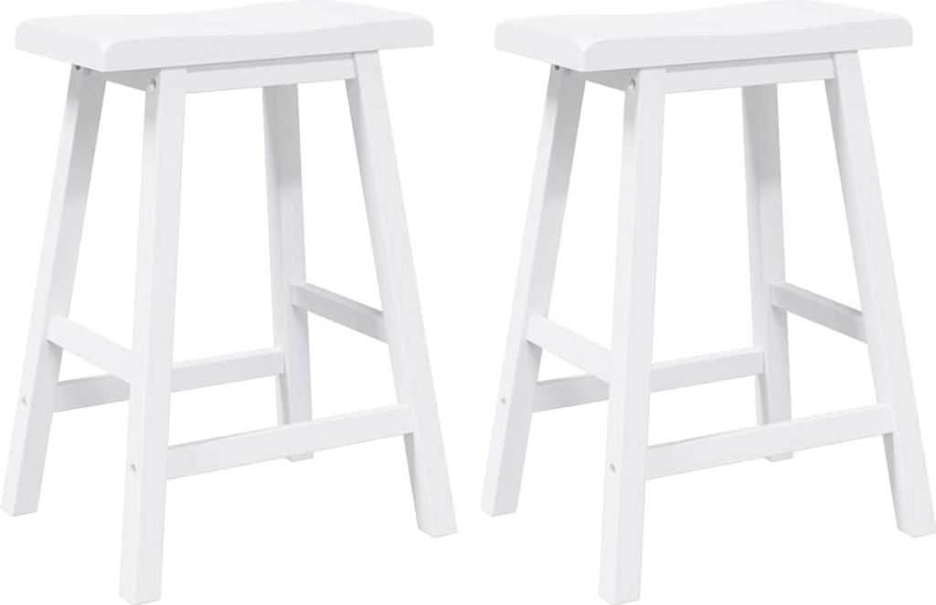 Barhocker 2 Stk. Weiß Massivholz Gummibaum