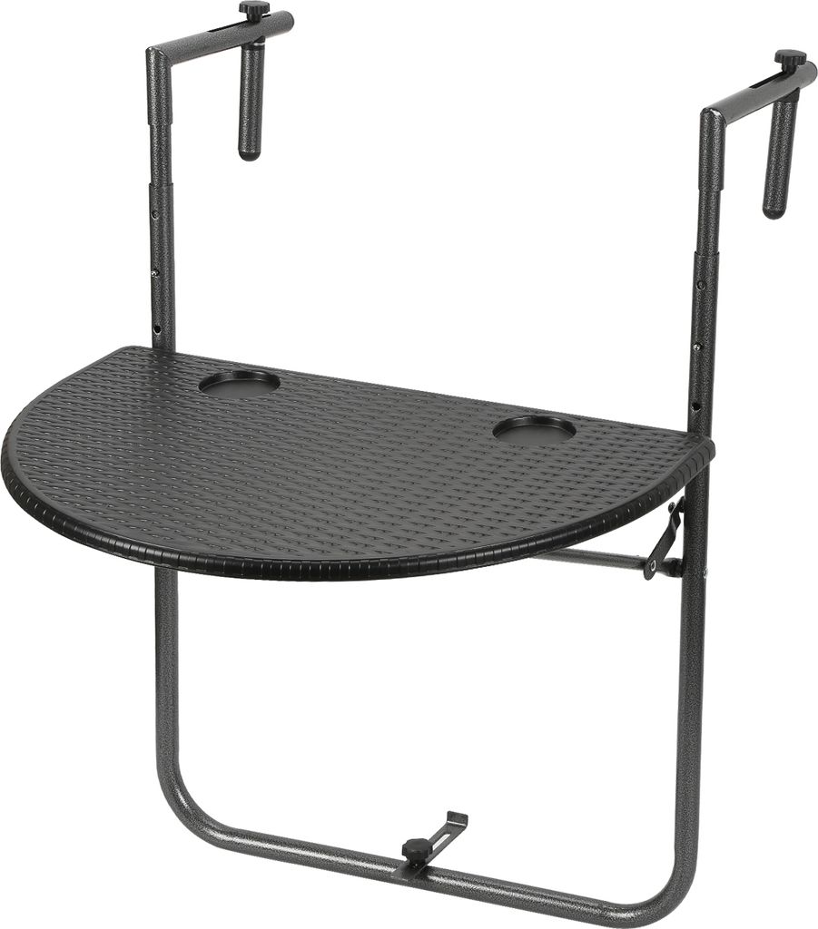 Balkonhängetisch Gartentisch Balkontisch Hängetisch klappbar 64x60x83.5cm mit 3 Höhenverstellbar, Tischplatte 60x40 cm, in Rattan-Optik, Schwarz