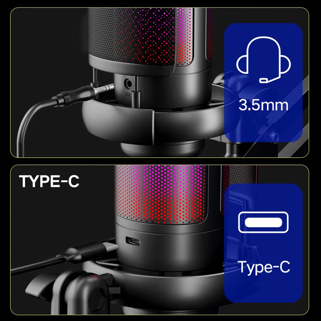Microphone pour streaming et podcast ZELURXX USB avec éclairage intégré
