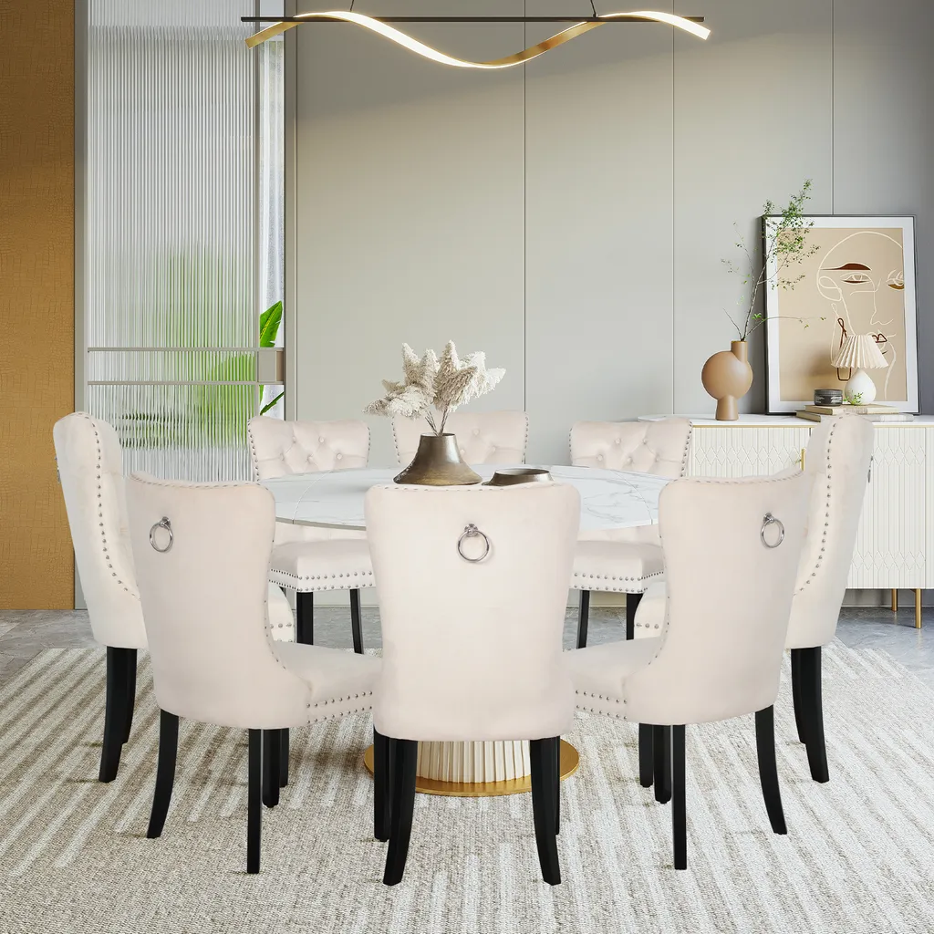 Chaise en Velours pour Table de Repas Beige Chic et Confortable x2