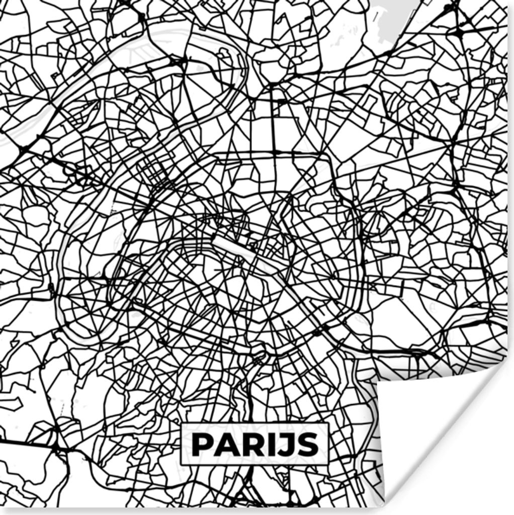 MuchoWow Poster Stadtplan - Paris - Schwarz und weiß - Karte 100x100 cm - Babyzimmer
